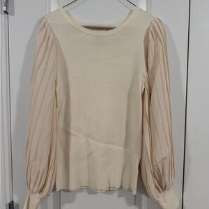Skies Are Blue Cream Top with Pleated Sleeves